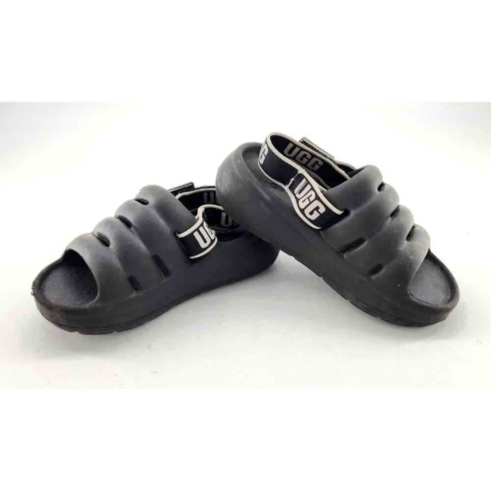 UGG Toddler Girls Sport Yeah Rubber Slide Sandals Adjustable Strap Black Size 8T